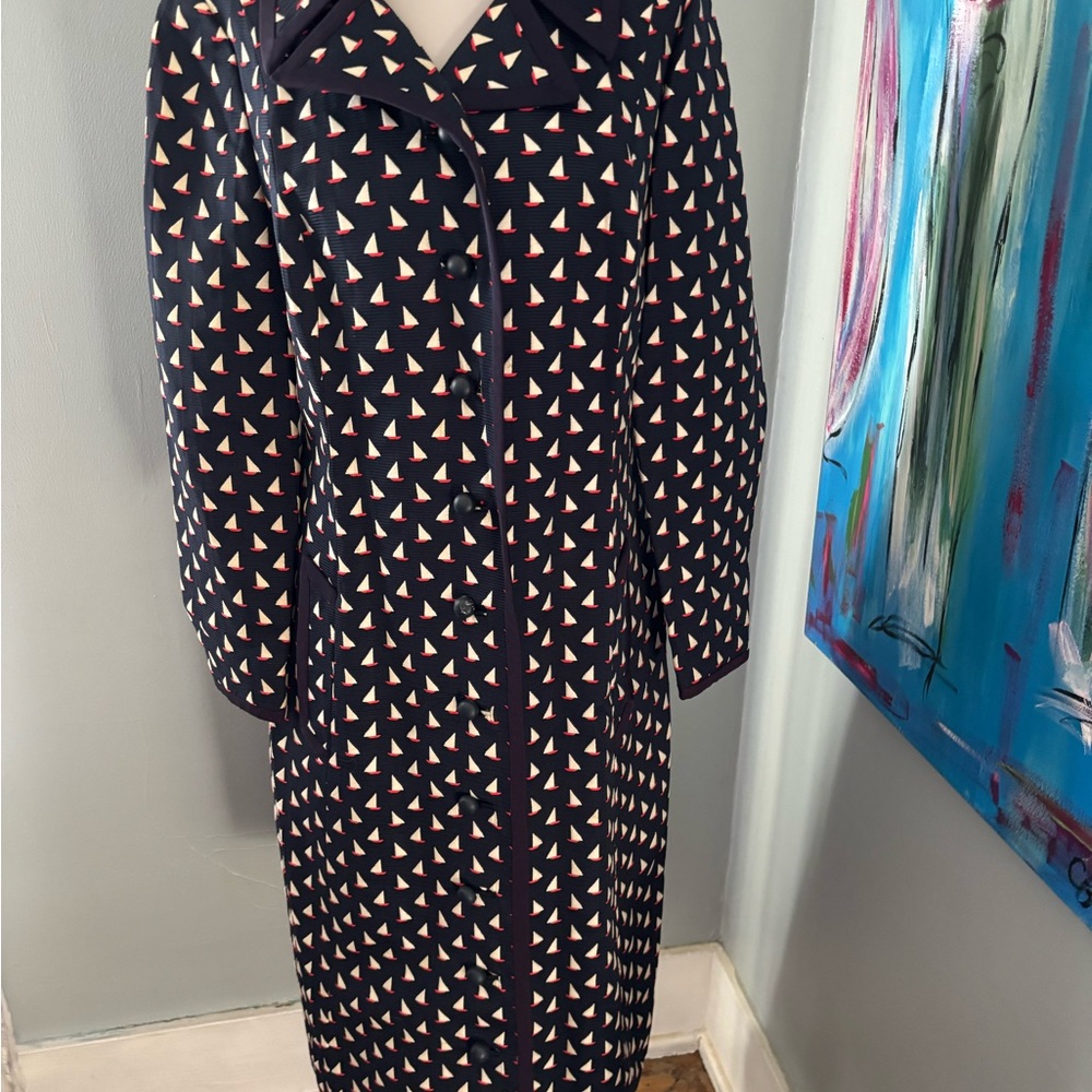 Vtg byck’s Louisville womens maxi dress coat sailboat theme S M 80s 90s jacket